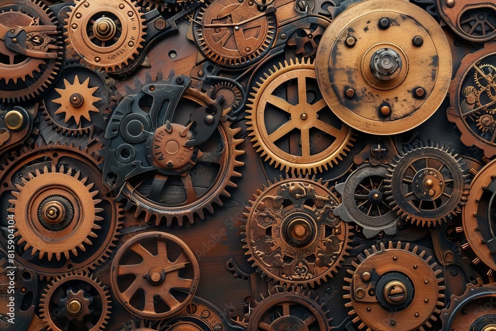 Mechanical gears and intricate details in a steampunk style Mechanical gears and intricate details in a steampunk style