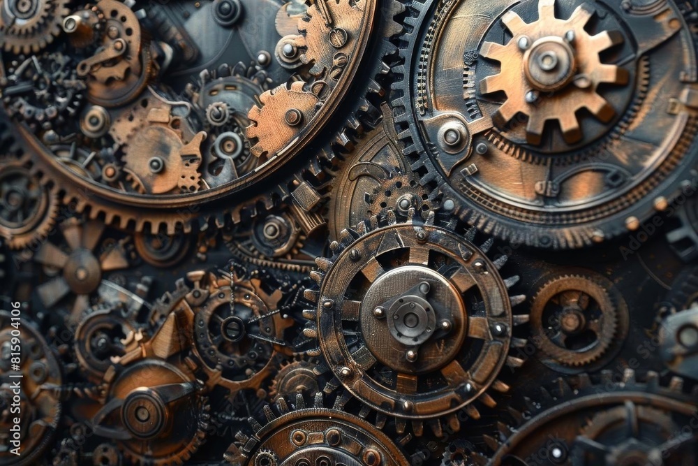 Mechanical gears and intricate details in a steampunk style