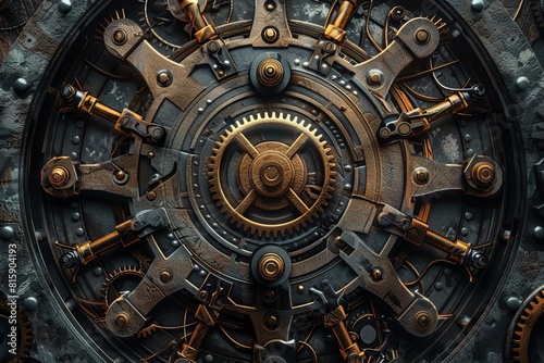 Mechanical gears and intricate details in a steampunk style