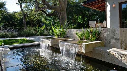 Modern water feature in a serene garden