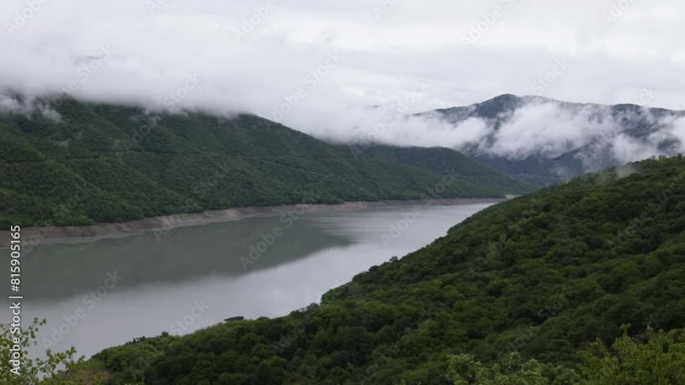 The Zhinvali reservoir in Georgia, military road to Kazbegi mountain The Zhinvali reservoir in Georgia, military road to Kazbegi mountain