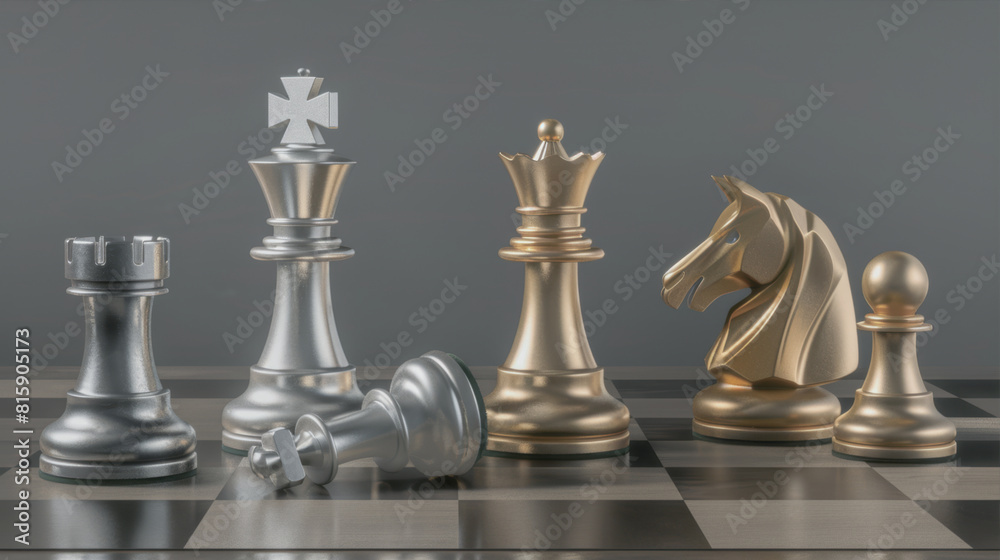 Silver and gold chess pieces
Silver and gold chess pieces