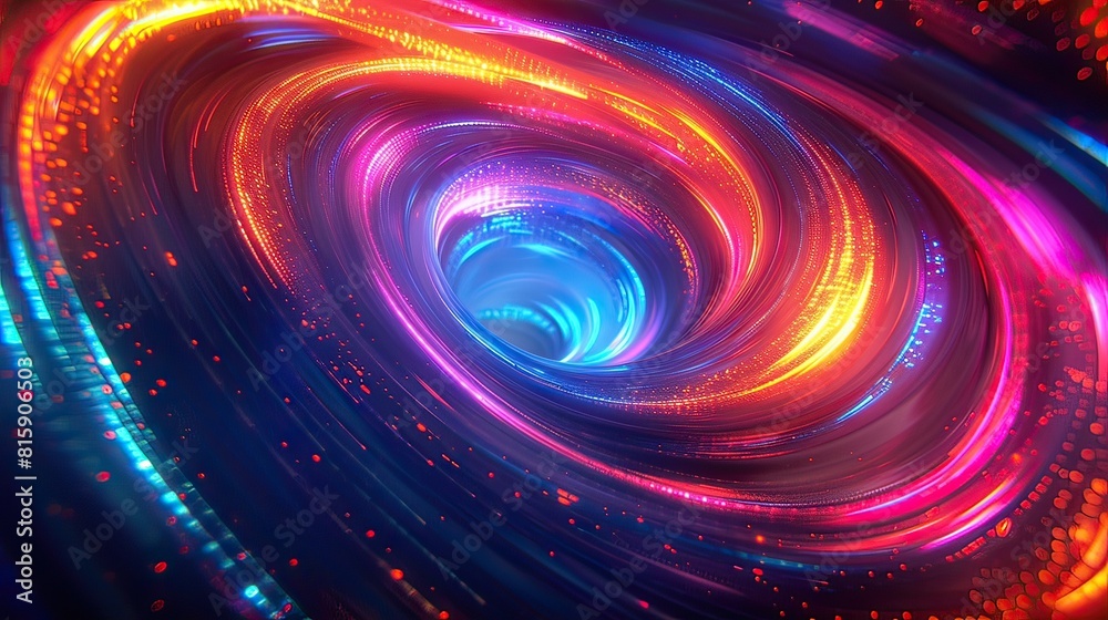 Abstract image of neon light lines swirling in a cosmic dance. With bright colors contrasting with the dark starry sky, the concept of quantum physics. Abstract image of neon light lines swirling in a cosmic dance. With bright colors contrasting with the dark starry sky, the concept of quantum physics.
