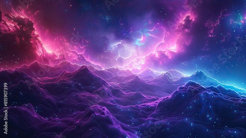Vivid digital art capturing an ethereal purple nebula, swirling with cosmic energy and dotted with star-like particles.