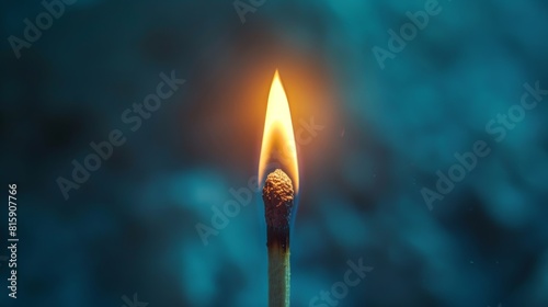 Detailed shot of a matchstick at the moment of ignition, focusing on the bright flame at the tip, captured in high resolution