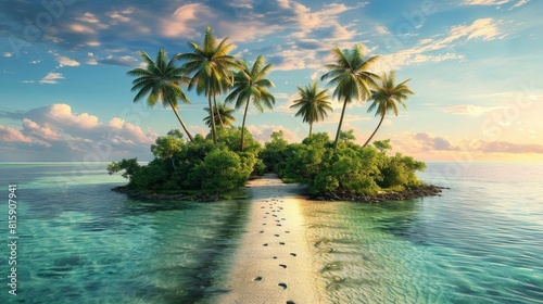 Palm tree island with a clear path leading up to it