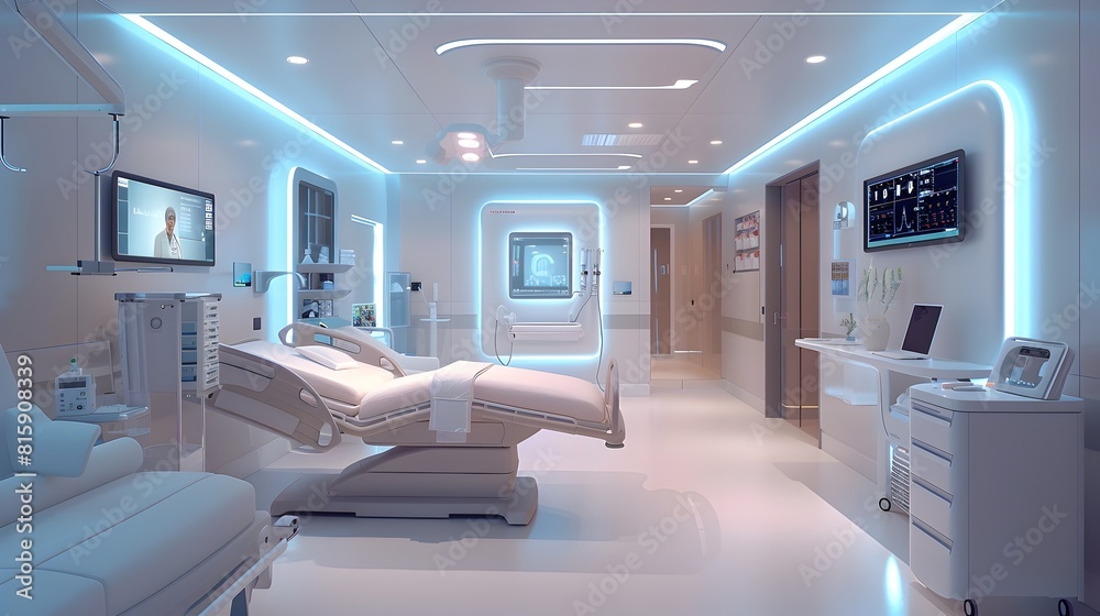 Sleek and Modern Virtual Hospital Consultation Room with Cutting Edge Medical Technology and Calming Ambiance Sleek and Modern Virtual Hospital Consultation Room with Cutting Edge Medical Technology and Calming Ambiance