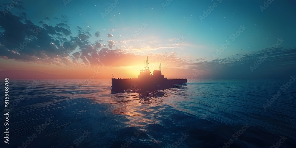 Dramatic Sunset over Solitary Seascape Adventure and Concept with Copy Space