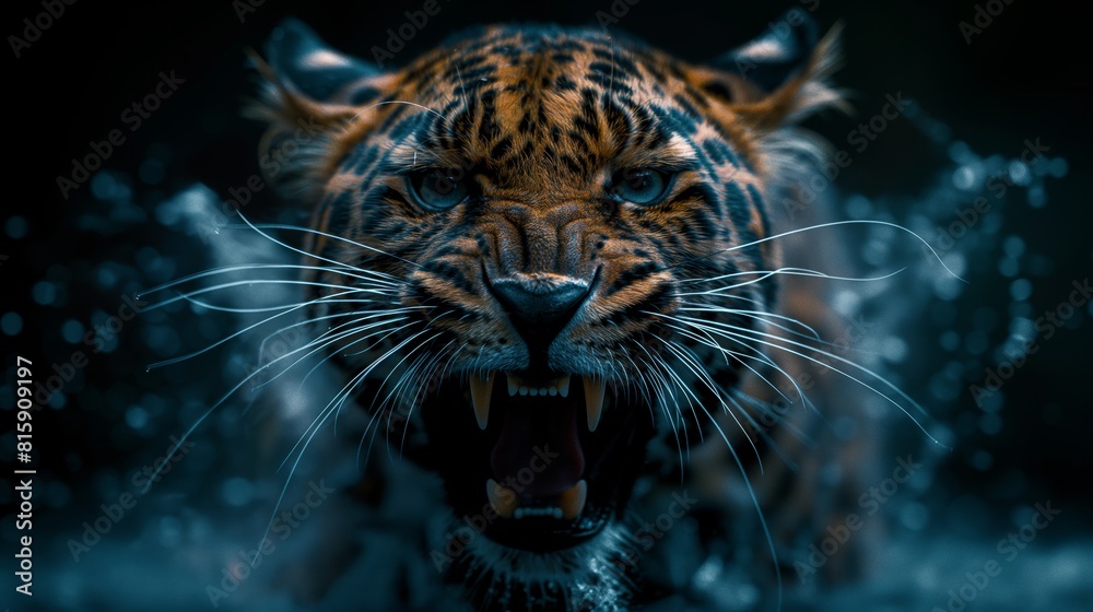 Obraz premium Leopard Mouth With Black Background created by ai