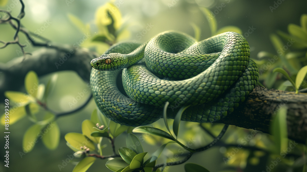 Fototapeta premium green snake in the grass