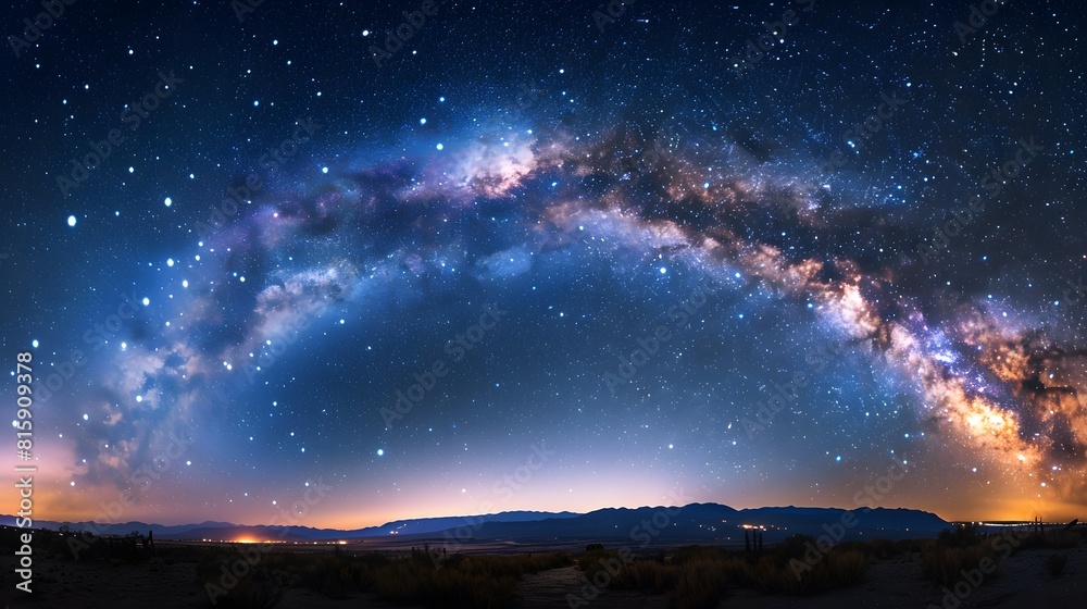 Panorama view universe space shot of milky way galaxy with stars on a night sky background
