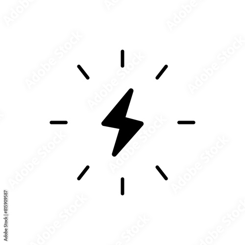 Lightning bolt icon. Simple solid style. Electricity, flash, thunder, spark, shock, light, power, thunderbolt, energy concept. Silhouette, glyph symbol. Vector illustration isolated.