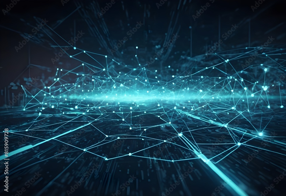 Obraz premium Futuristic digital technology, internet network connection concept. Data exchange, digital transformation with glowing digital interfaces and floating data elements
