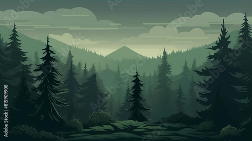 pine forest flat design side view wilderness theme 3D render Monochromatic Color Scheme