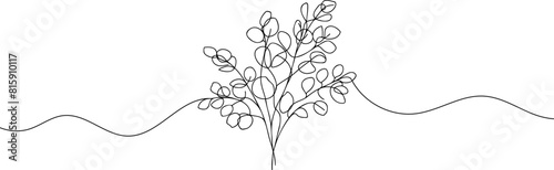 Eucalyptus branch continuous one line drawing. Abstract nature minimalist poster. Vector illustration
