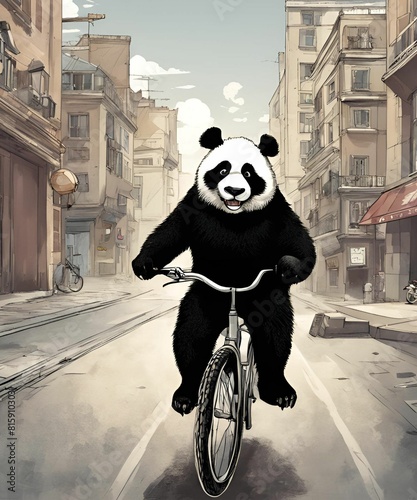 Panda riding a bicycle1 photo