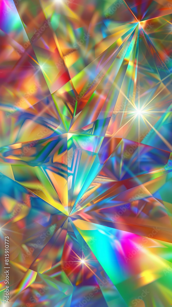 Vivid crystal reflecting and refracting multicolored light. Stunning spectrum of rainbow colors with sharp geometric facets Vivid crystal reflecting and refracting multicolored light. Stunning spectrum of rainbow colors with sharp geometric facets