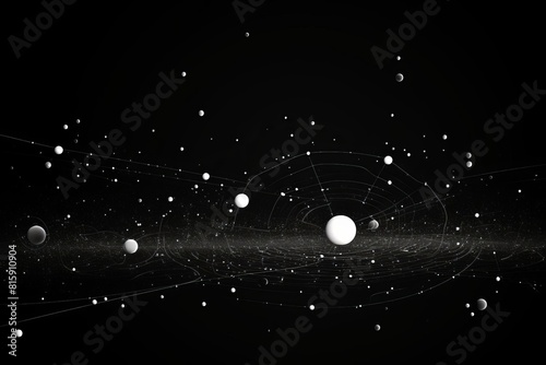 quantum universe flat design side view particle physics theme animation black and white photo