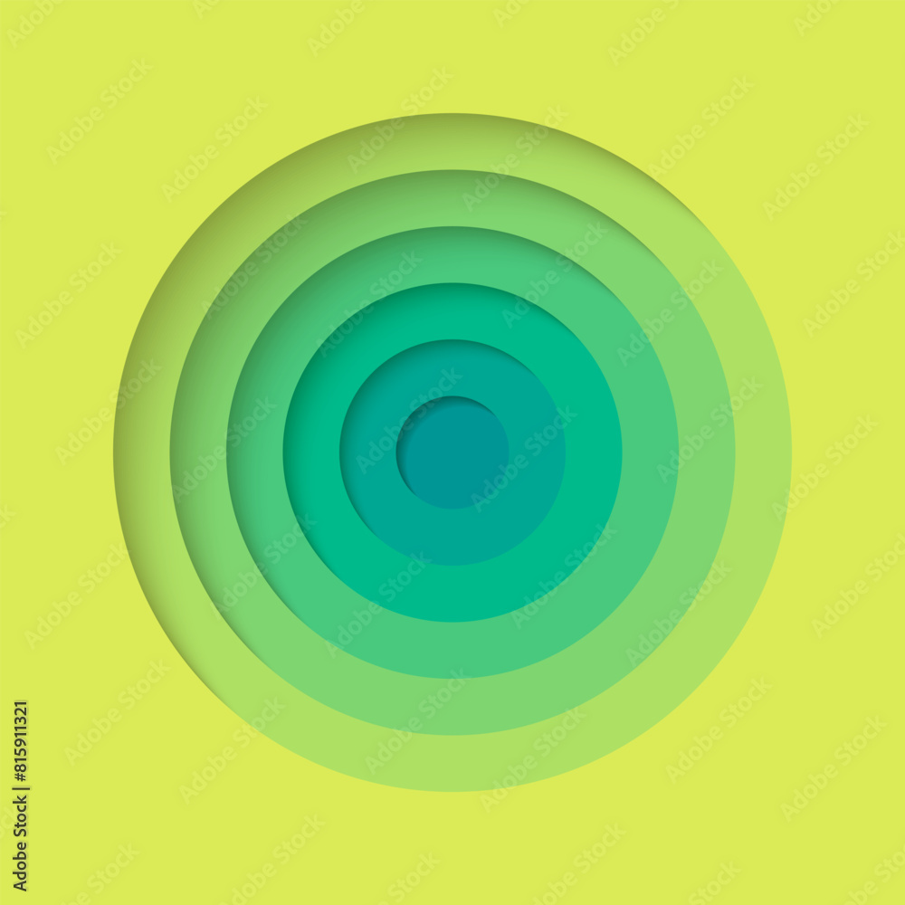3D background with paper cut yellow green colors round holes. Realistic design layout for presentation, flyer, poster, banner, business card. Geometric vector illustration.