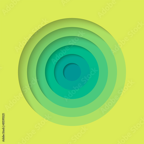 3D background with paper cut yellow green colors round holes. Realistic design layout for presentation, flyer, poster, banner, business card. Geometric vector illustration.