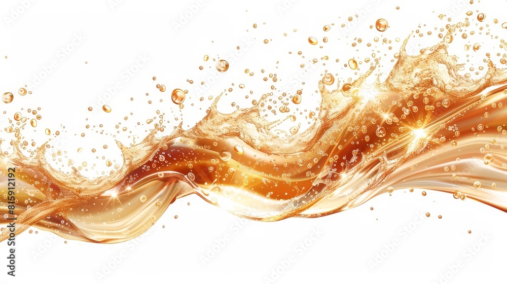 The splash of cola, soda, or beer with bubbles. Modern illustration of fizzy drink, champagne, cold carbonated beverage isolated on white. The splash of cola, soda, or beer with bubbles. Modern illustration of fizzy drink, champagne, cold carbonated beverage isolated on white.