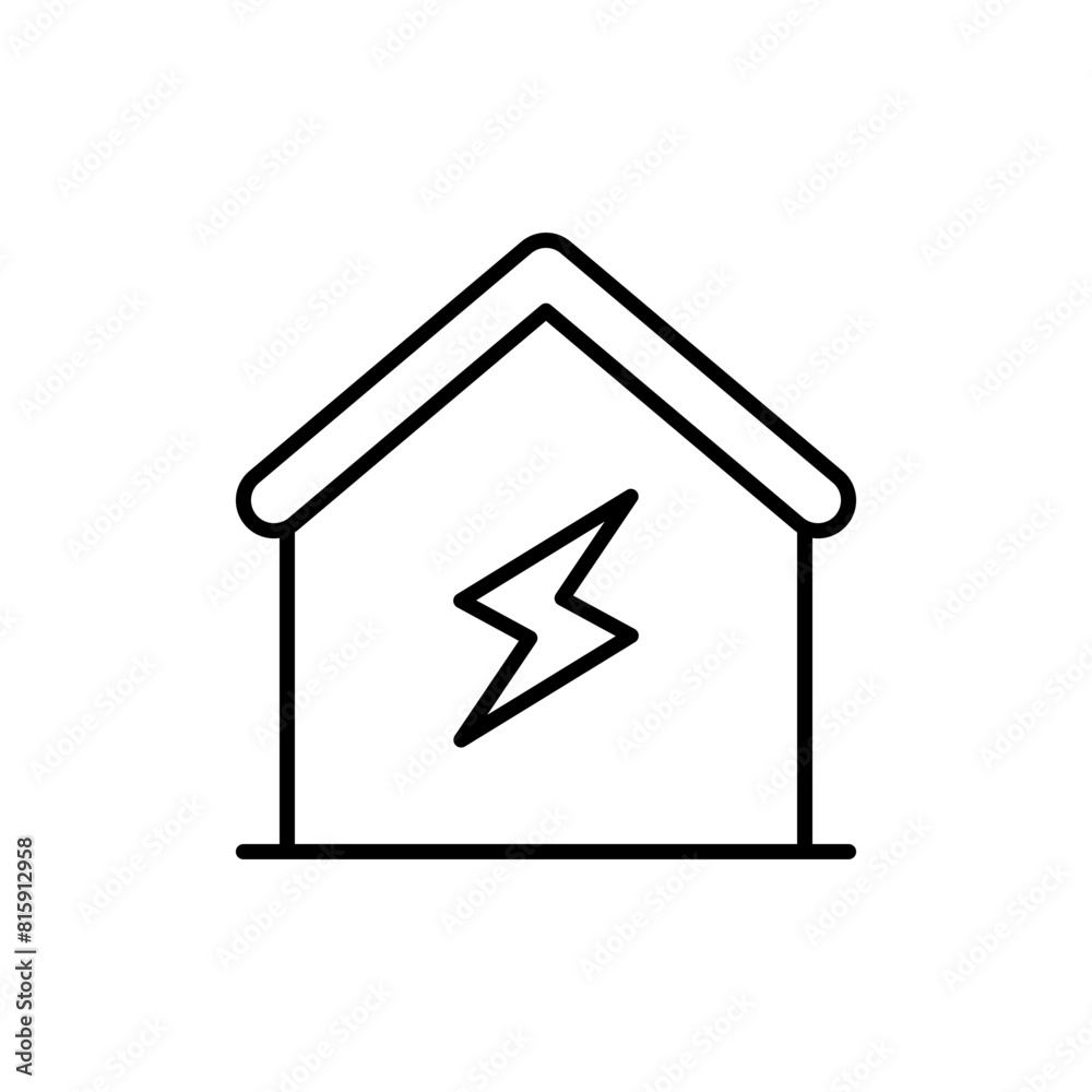 Home electrification icon. Simple outline style. House with lightning bolt, electric, construction, light, building, energy concept. Thin line symbol. Vector illustration isolated. Home electrification icon. Simple outline style. House with lightning bolt, electric, construction, light, building, energy concept. Thin line symbol. Vector illustration isolated.