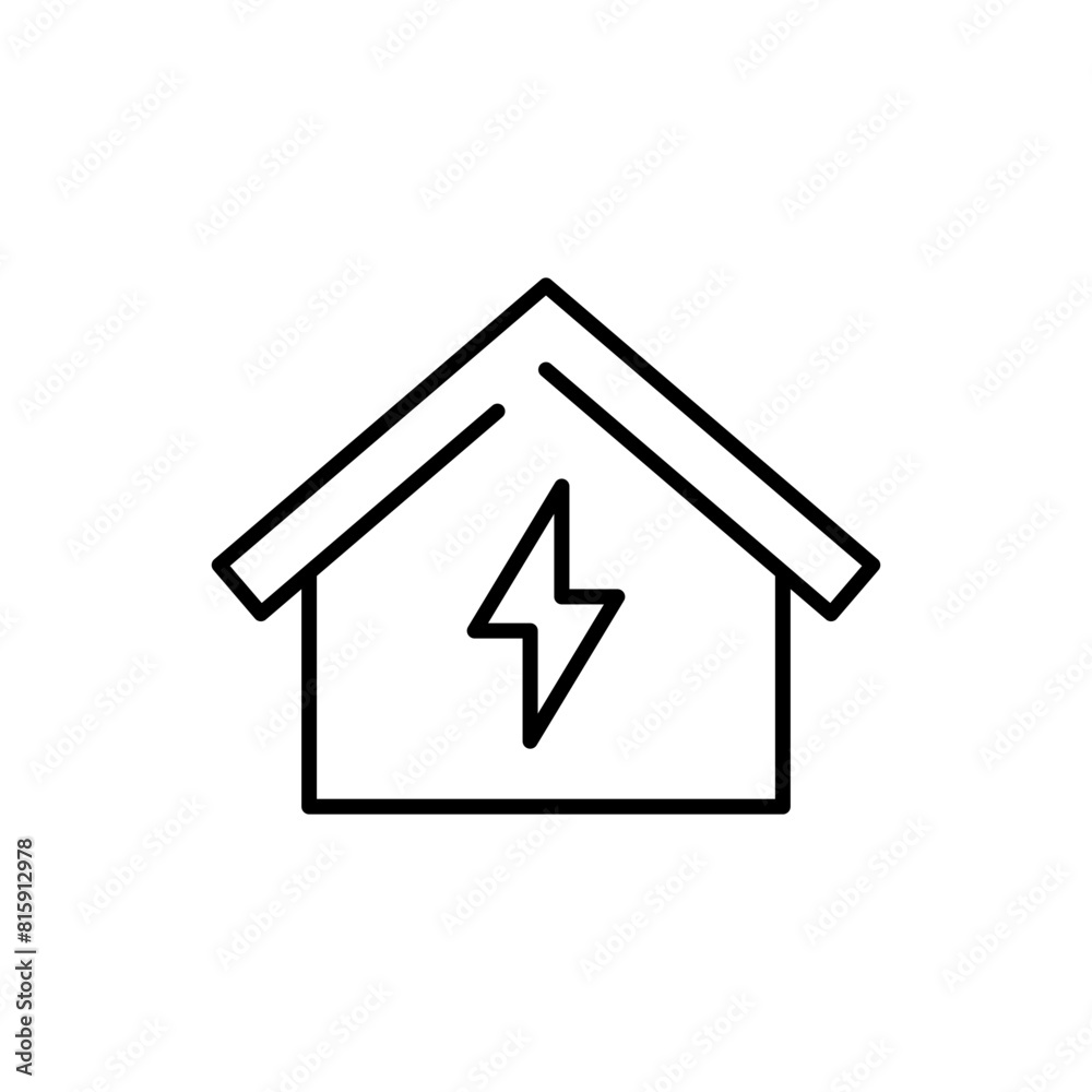Home electrification icon. Simple outline style. House with lightning bolt, electric, construction, light, building, energy concept. Thin line symbol. Vector illustration isolated. Home electrification icon. Simple outline style. House with lightning bolt, electric, construction, light, building, energy concept. Thin line symbol. Vector illustration isolated.