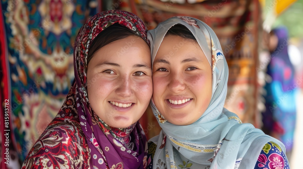 Smiling central Asian young women looking at the camera. Smiling central Asian young women looking at the camera.