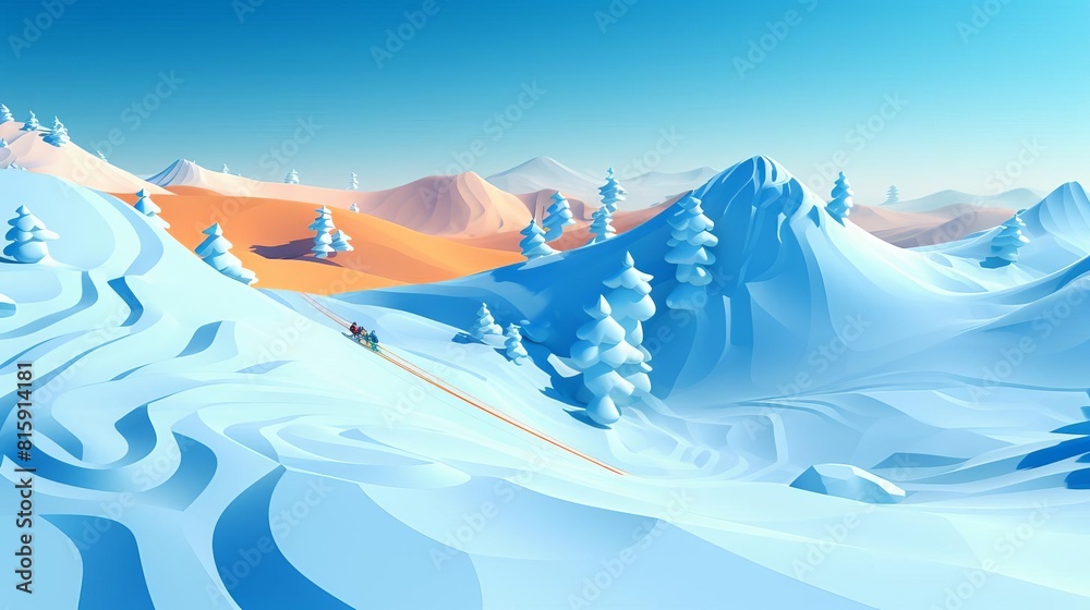 Fototapeta premium skiing downhill flat design top view snowy slope theme 3D render Complementary Color Scheme