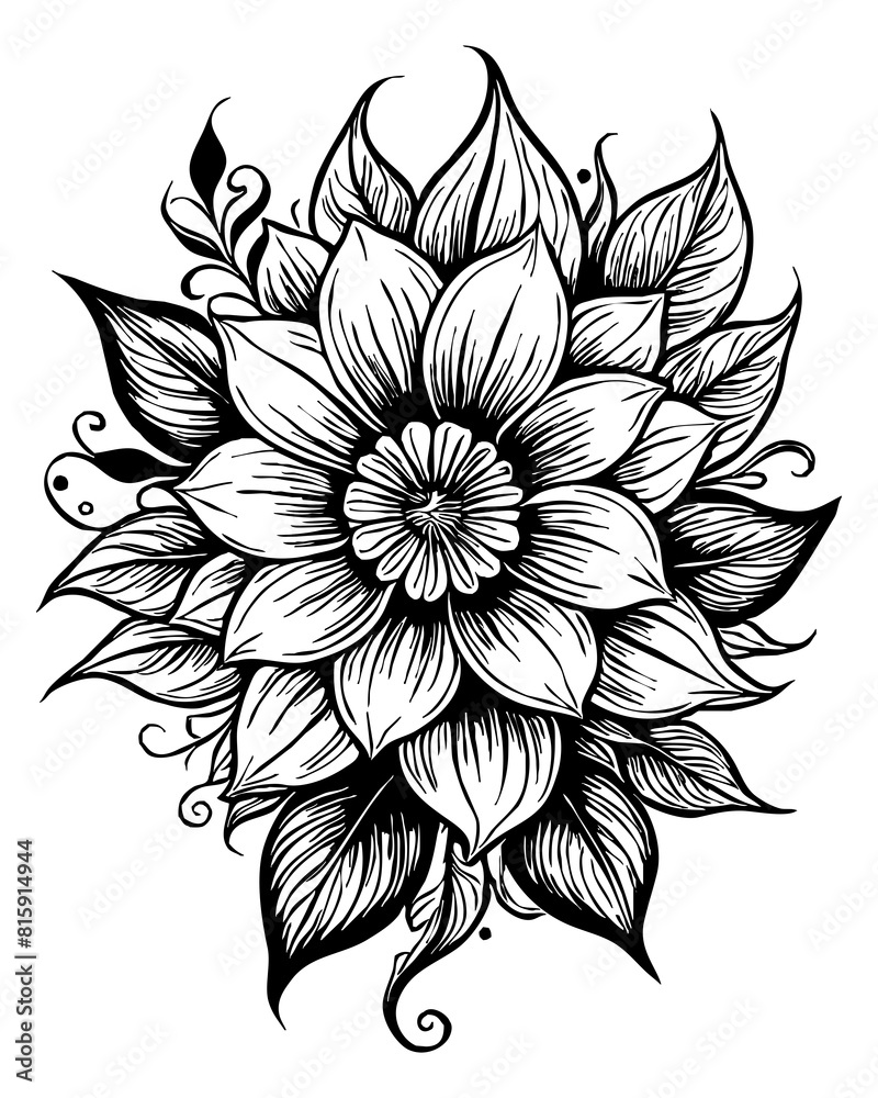 Black and white botanical pattern. For use in graphics, materials. Abstract plant shapes. Minimalist illustration for printing on wall decorations. Generated by Ai