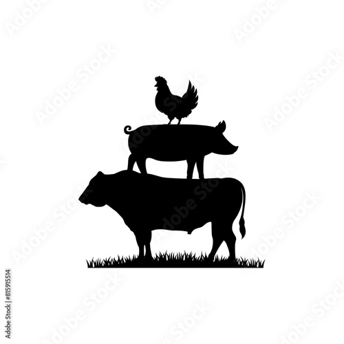 Bull Pig Chicken stencil icon vector. Farm animals stencil. Stacked Bull pig chicken stencil.