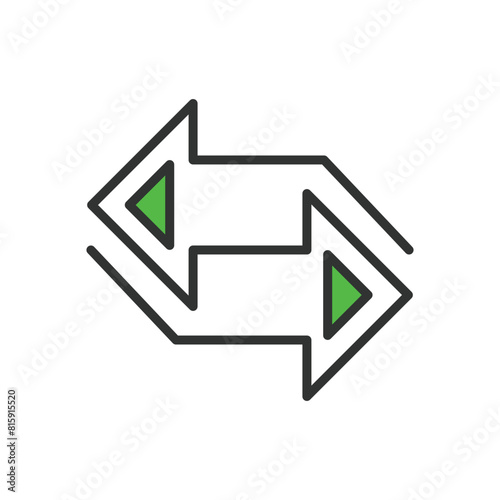 Right left arrows, in line design, green. Right, left, arrows, directional, navigation, pointer, movement on white background vector. Right left arrows editable stroke icon.
