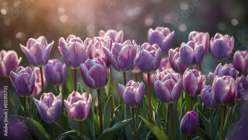 Pastel Harmony, Isolated Background Accentuates the Beauty of Purple Tulips, Copy Space Available.