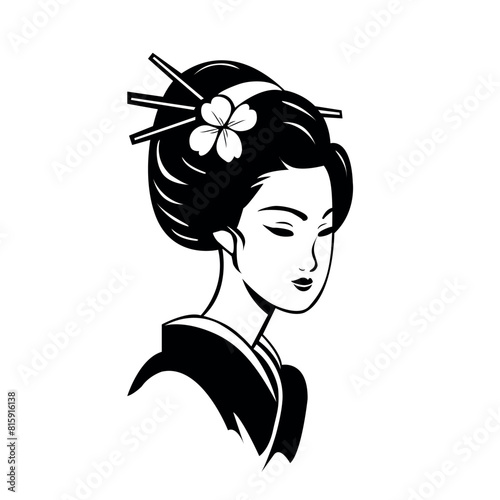 Beautiful japanese geisha artwork isolated on white background. Tattoo illustration design. Vector stock © Jessica