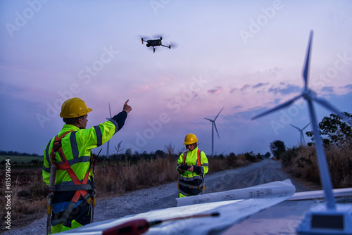 Drone operated by safety engineering inspector. Industrial Unmanned Drone Survey, Monitoring And Discovery. Drone operated by safety engineering inspector.