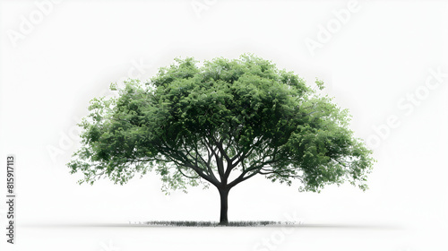 A stately elm tree isolated on white background, showcasing its broad canopy and serrated leaves ideal for urban park or educational designs