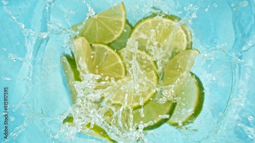 Freeze Motion of Lime Slices Falling into Water, Splashing. © Jag_cz