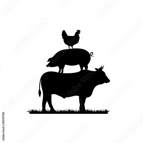 Bull Pig Chicken stencil icon vector. Farm animals stencil. Stacked Bull pig chicken stencil.
