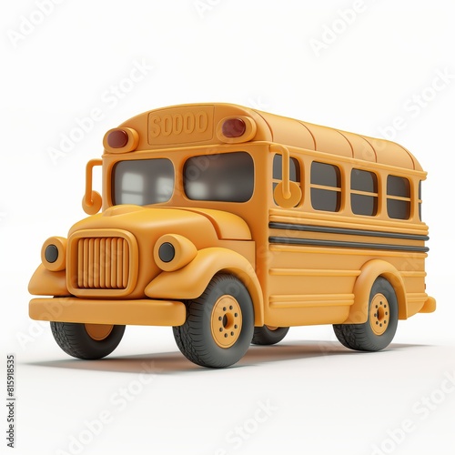 Cute School Bus Cartoon Clay Illustration, 3D Icon, Isolated on white background