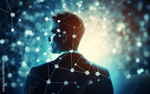 Link building practices close up, focus on, copy space Effective and precise methods Double exposure silhouette with web links.