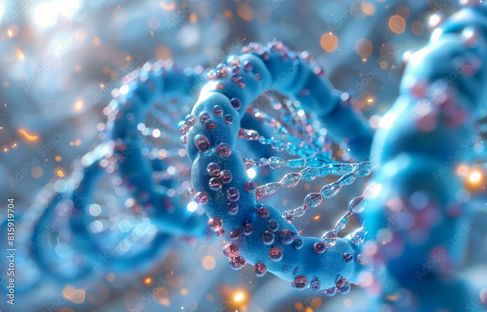 A DNA double helix on light blue background A DNA double helix on light blue background