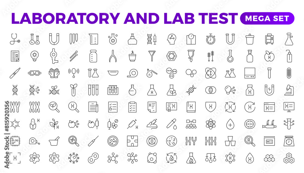 Science and research line icons collection. Thin outline pack. Drug testing, scientific discovery disease prevention signs. Medical healthcare, doctor icons. Chemical formula, chemistry testing lab. Science and research line icons collection. Thin outline pack. Drug testing, scientific discovery disease prevention signs. Medical healthcare, doctor icons. Chemical formula, chemistry testing lab.