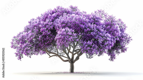 Photo realistic Jacaranda tree isolated on white background with vibrant purple flowers and delicate leaves, perfect for spring garden  decorative designs © Gohgah