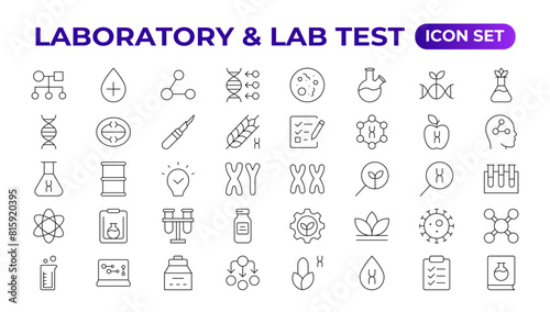 Science and research line icons collection. Thin outline pack. Drug testing, scientific discovery disease prevention signs. Medical healthcare, doctor icons. Chemical formula,  chemistry testing lab.
