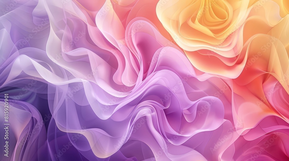 Obraz premium abstract floral background with flowing wavy rose petals in muted mauve pink purple and yellow feminine fantasy backdrop digital art