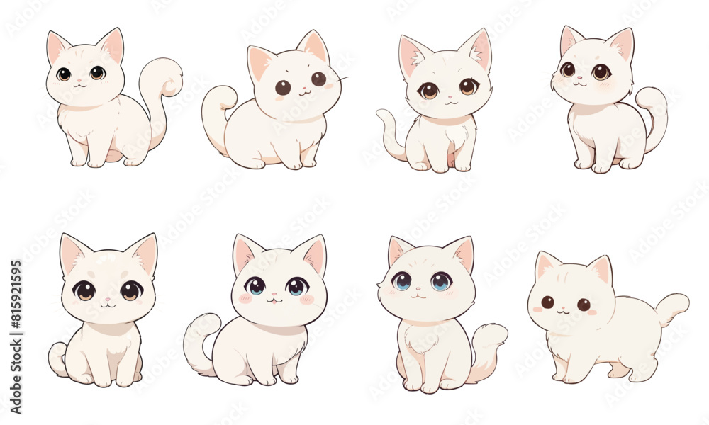 Cute white cat, chibi style, various styles Cute white cat, chibi style, various styles