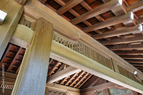 Detail of traditional wooden construction in Yoyogi National Park, Tokyo.