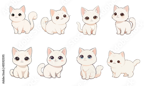 Cute white cat, chibi style, various styles