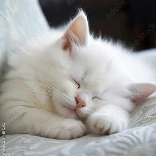 white kitten sleeping peacefully