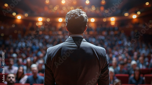 Empowering Motivational Speaker Inspiring Crowd with Positive Body Language and Effective Public Speaking in Event Setting Photo Realistic Concept